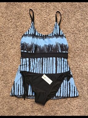 HoliPick Blue & Black Tankini with Side-Tie Bottoms